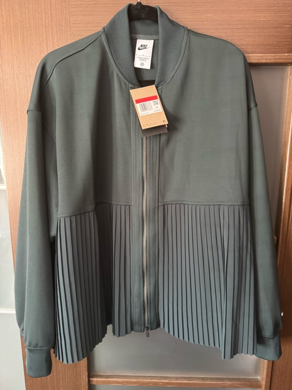 Nike Olive Green Pleated Front Zip Jacket